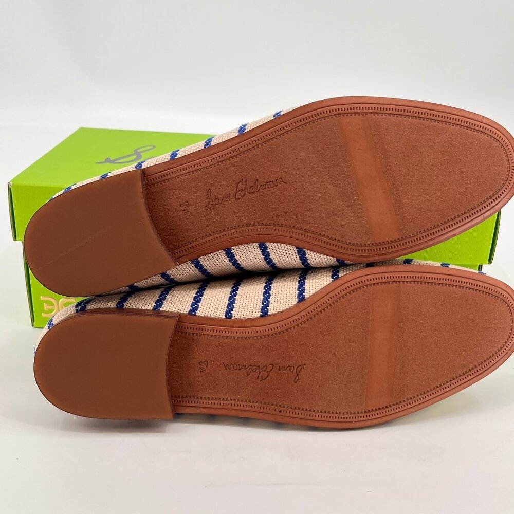 Sam Edelman Loraine Loafer Cobalt Stripe Size 8.5 Fabric Bit Almond Toe Flat - Picture 10 of 13